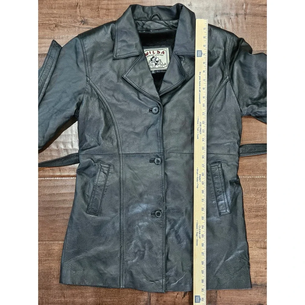 Y2K VTG Matrix Chic Leather Rock Grunge Trench Womens L Black Belted Faux Fur